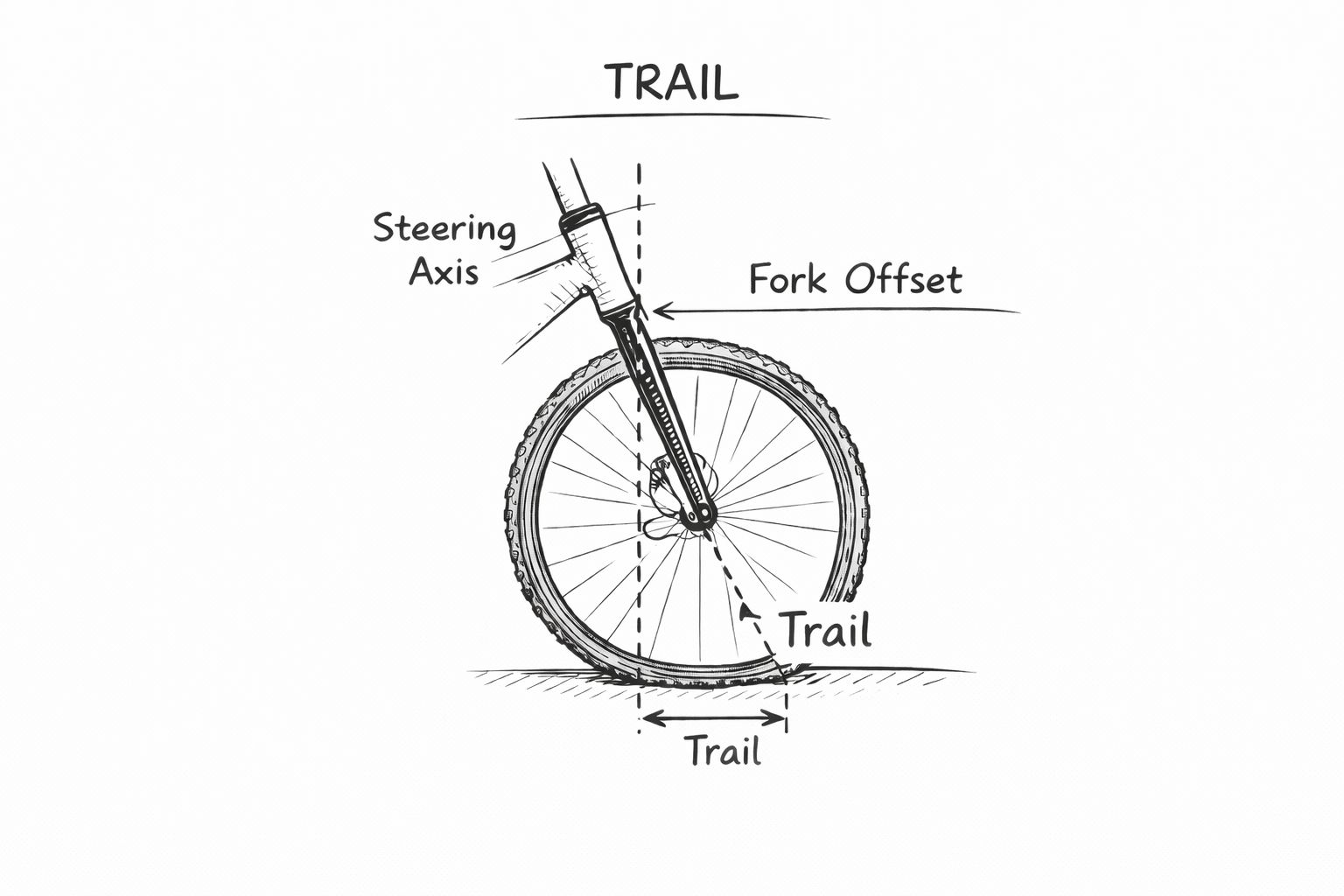 Bicycle geometry and trail diagram