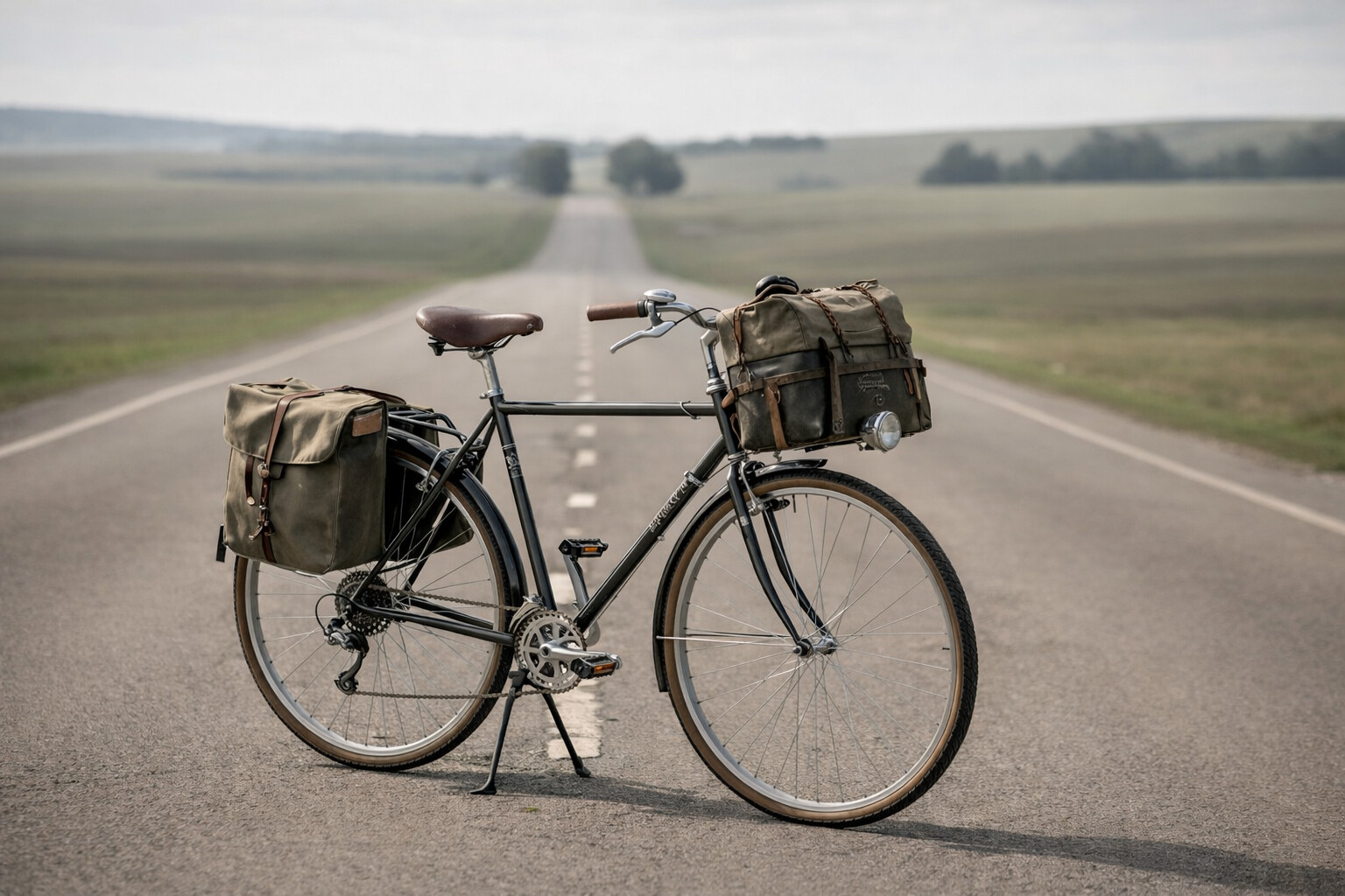 Classic touring bike on open road