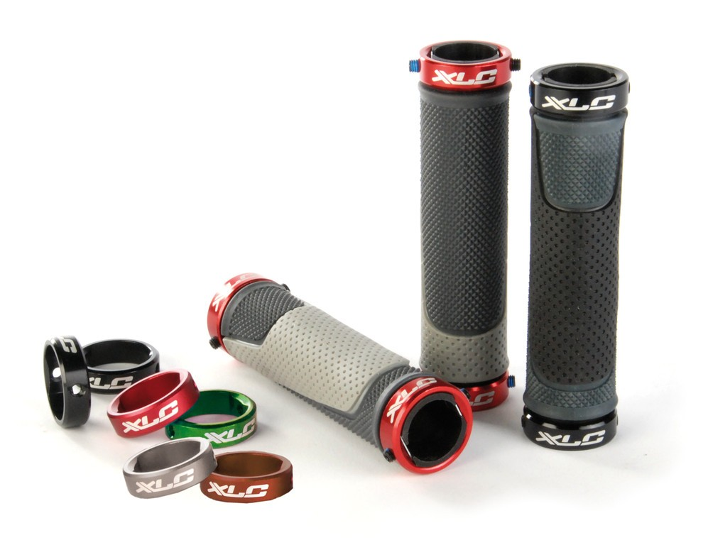 XLC Bar Grips 'Ringo' GR-S05 grigio/antracite, fascette rosse, 130 mm 