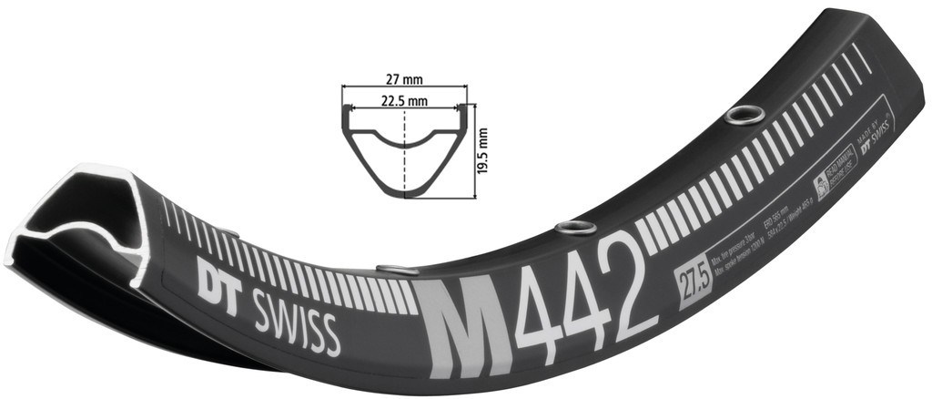 Cerchio DT Swiss M 442 27,5" nero 584-22,5 VL 6,5mm 28 fori