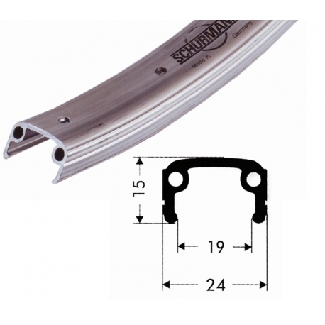 cerchione di allu., 12" ,col.arg.. sat. 203-19,buco p.valv.8,5mm,16 buchi,s.occ.