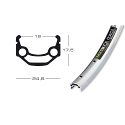 cerchione Exal ZX 19 28" col.arg.. 622-19,buco p.val. 8,5mm,36 buchi,c.occ.