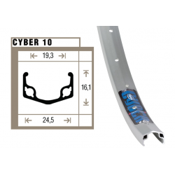 Cerchio Rigida Cyber 10 28" argento 622-19 VL 6,5 36 fori, senza asole