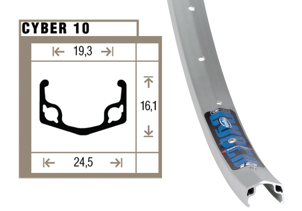 Cerchio Rigida Cyber 10 28" argento 622-19 VL 6,5 36 fori, senza asole