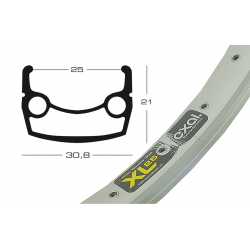 cerchione Exal XL 25 26" col.arg.. 559-25 buco p.val.8,5 mm,36 buchi,c.occ.