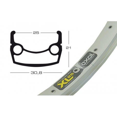 cerchione Exal XL 25 26" col.arg.. 559-25 buco p.val.8,5 mm,36 buchi,c.occ.