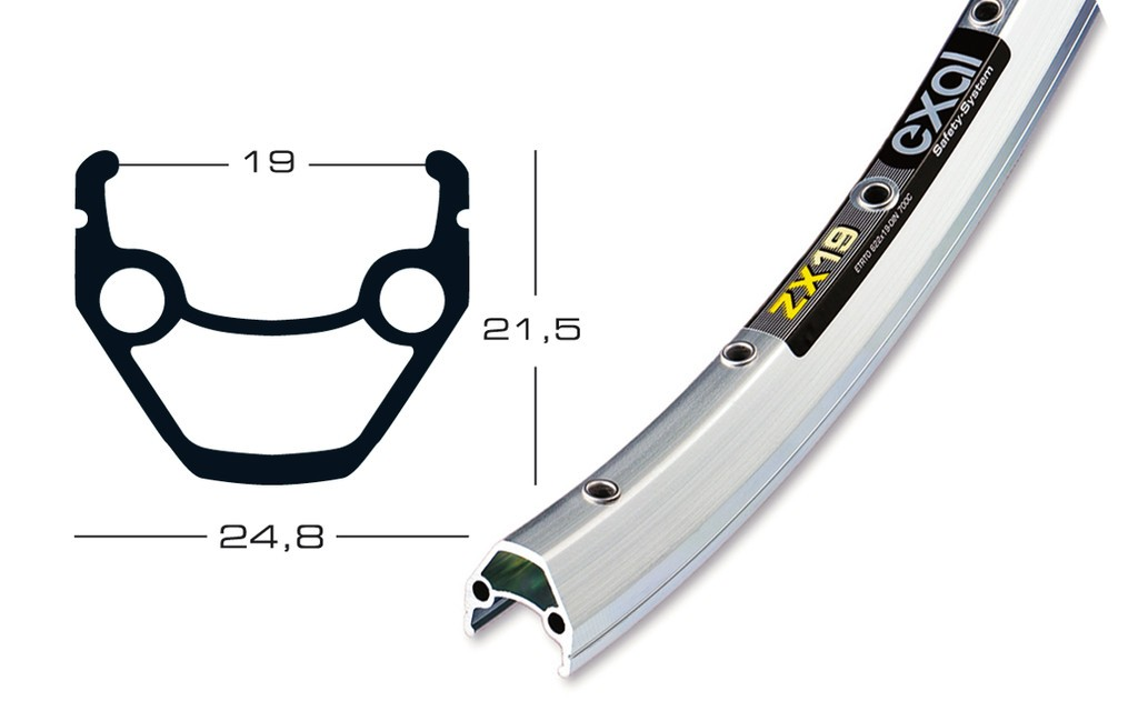 cerchione Exal ZX 19 26" col.arg.. 559-19 buco p.val.8,5 mm,36 buchi,c.occ.