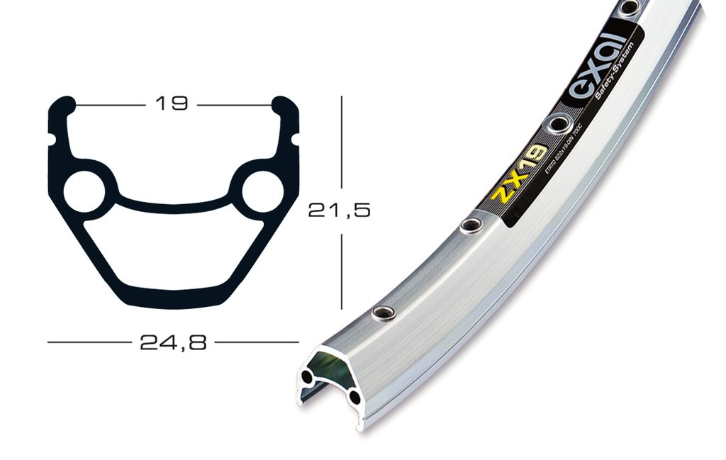 cerchione Exal ZX 19 26" col.arg.. 559-19 buco p.val.6,5 mm,36 buchi,c.occ.
