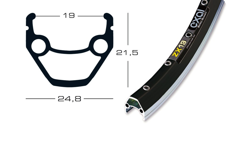 cerchione Exal ZX 19 26" nero 559-19 buco p.val.8,5 mm,36 buchi,c.occ.