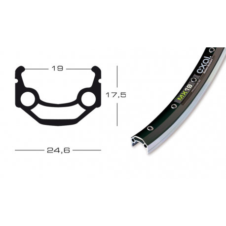 cerchione Exal MX 19 26"nero 559-19 buco p.val.8,5 mm,36 buchi,c.occ.