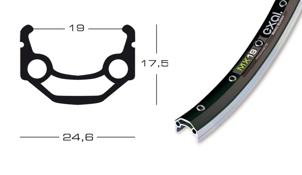cerchione Exal MX 19 26"nero 559-19 buco p.val.8,5 mm,36 buchi,c.occ.