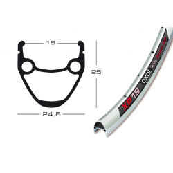 cerchione Exal XP-19 26" col.arg.. sat. 559-19 buco p.val.8,5 mm,36 buchi,c.occ.