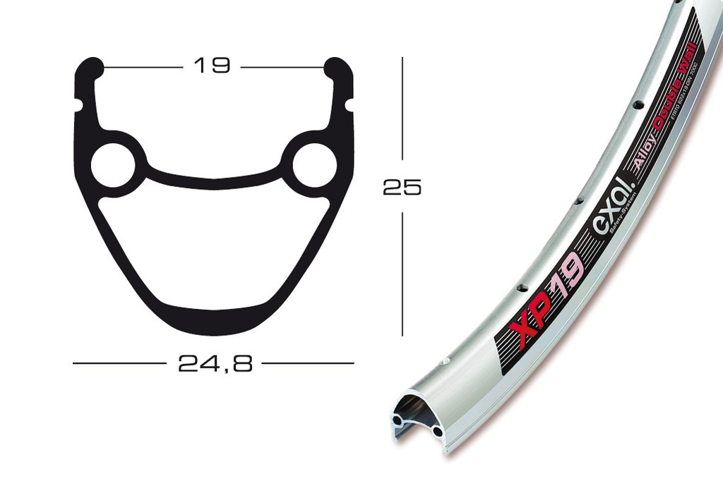 cerchione Exal XP-19 26" col.arg.. sat. 622-19 buco p.val.8,5 mm,36 buchi,c.occ.