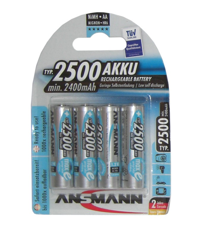 Batteria Ansmann Mignon 2500mAh NiMH, 1.2V, AA, Set x 4 pezzi