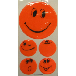 Set di adesivi altamente riflettenti Smily arancione, 1 x Ø 5 cm, 4 x Ø 2,5 cm