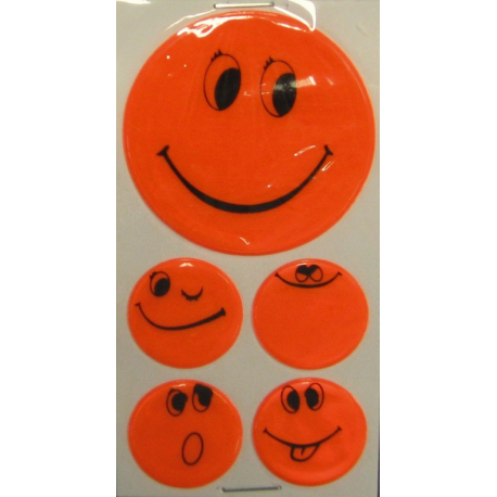 Set di adesivi altamente riflettenti Smily arancione, 1 x Ø 5 cm, 4 x Ø 2,5 cm