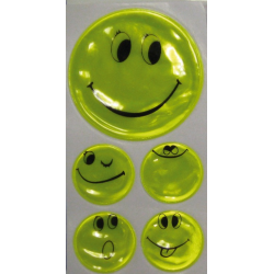 Set di adesivi altamente riflettenti Smily giallo, 1 x Ø 5 cm, 4 x Ø 2,5 cm  