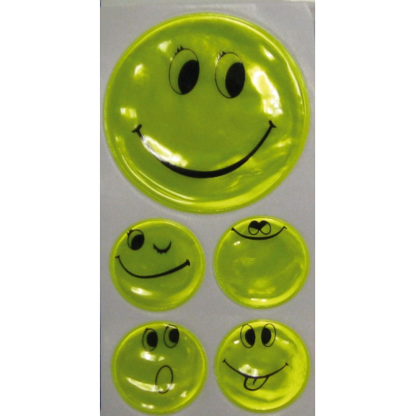 Set di adesivi altamente riflettenti Smily giallo, 1 x Ø 5 cm, 4 x Ø 2,5 cm  