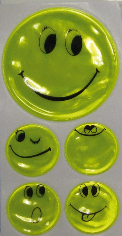 Set di adesivi altamente riflettenti Smily giallo, 1 x Ø 5 cm, 4 x Ø 2,5 cm  