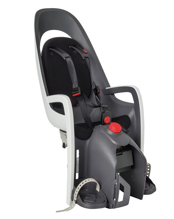 Seggiolino bimbi Hamax Caress per portapacchi grigio/bianco/nero, rack di fissaggio