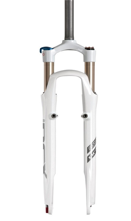 Forcella ammortizzata SR Suntour SF12 NRX-E LO R lite 28", bianco, 1 1/8", V-Brake, A-Head, 63mm