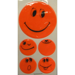 Set di adesivi riflettenti Smily arancione, 1 x Ø 5 cm, 4 x Ø 2,5 cm