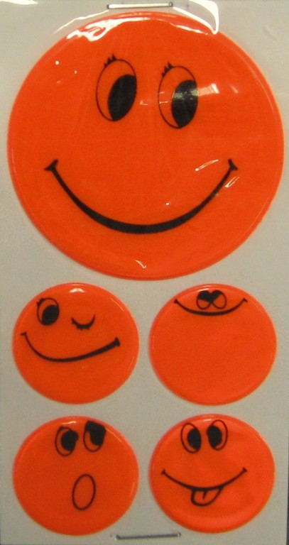 Set di adesivi riflettenti Smily arancione, 1 x Ø 5 cm, 4 x Ø 2,5 cm