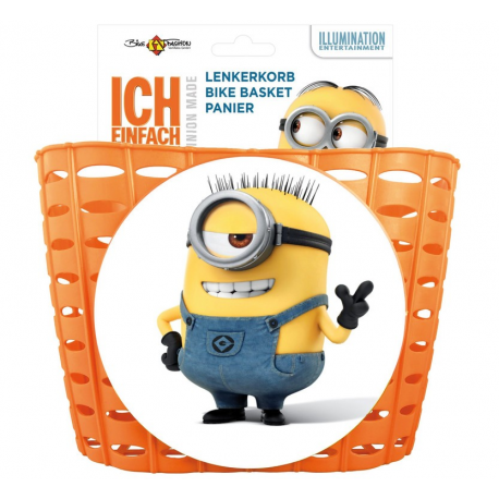 Cestino anteriore al manubrio Minion in plastica arancione,lungh.195x largh.105x prof.150