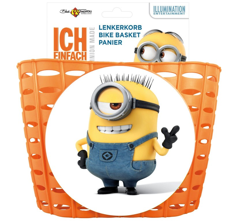 Cestino anteriore al manubrio Minion in plastica arancione,lungh.195x largh.105x prof.150