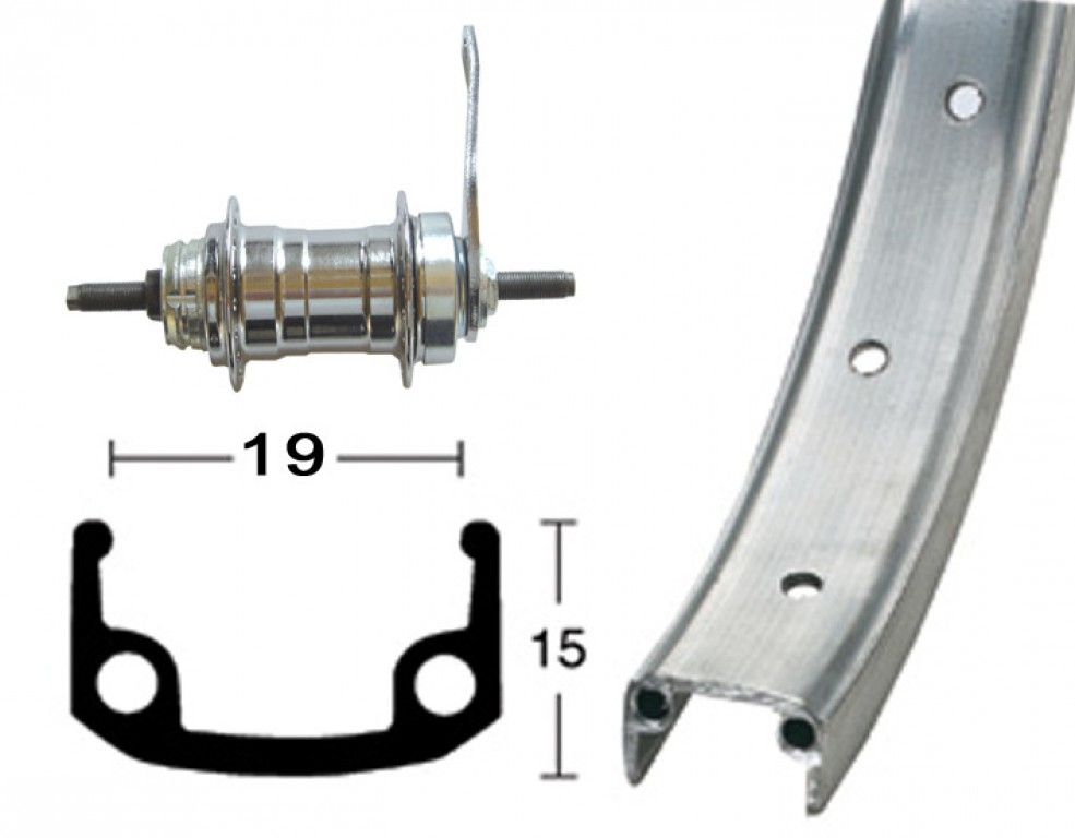 RP 12 1/2" 203-19 Alu, 16 fori, argento, contropedale, raggi zincati