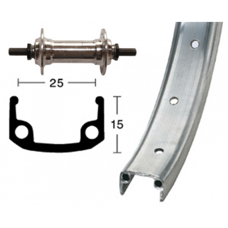 RA 24x1.9 mozzo Alu argento 36 fori, cerchio parete singola, raggi zincati