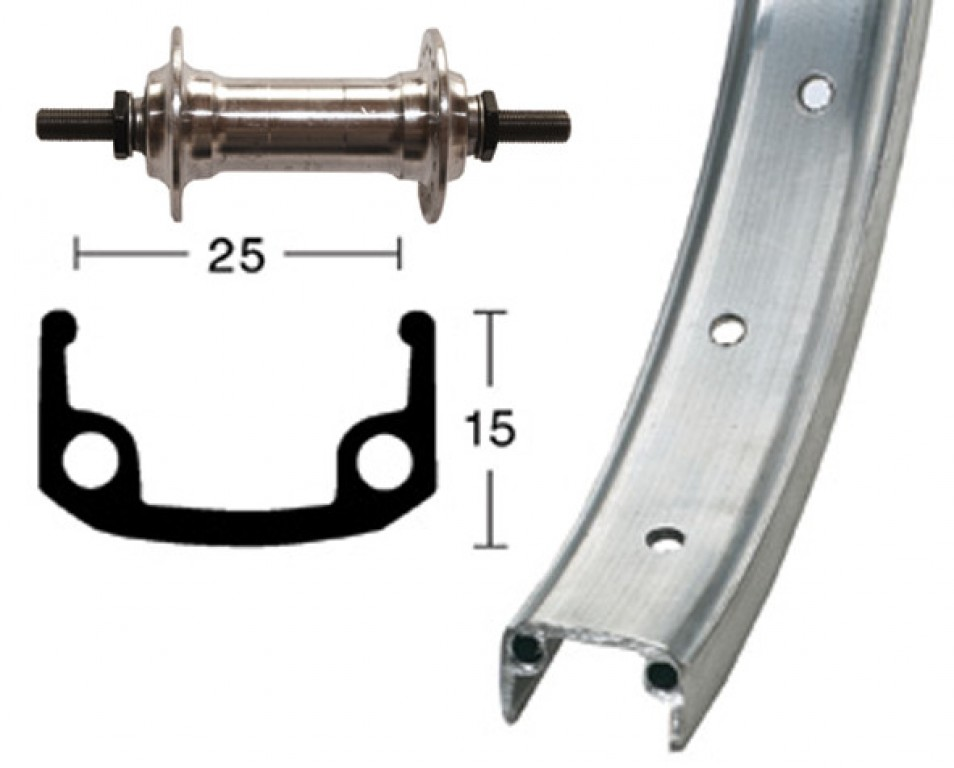 RA 24x1.9 mozzo Alu argento 36 fori, cerchio parete singola, raggi zincati