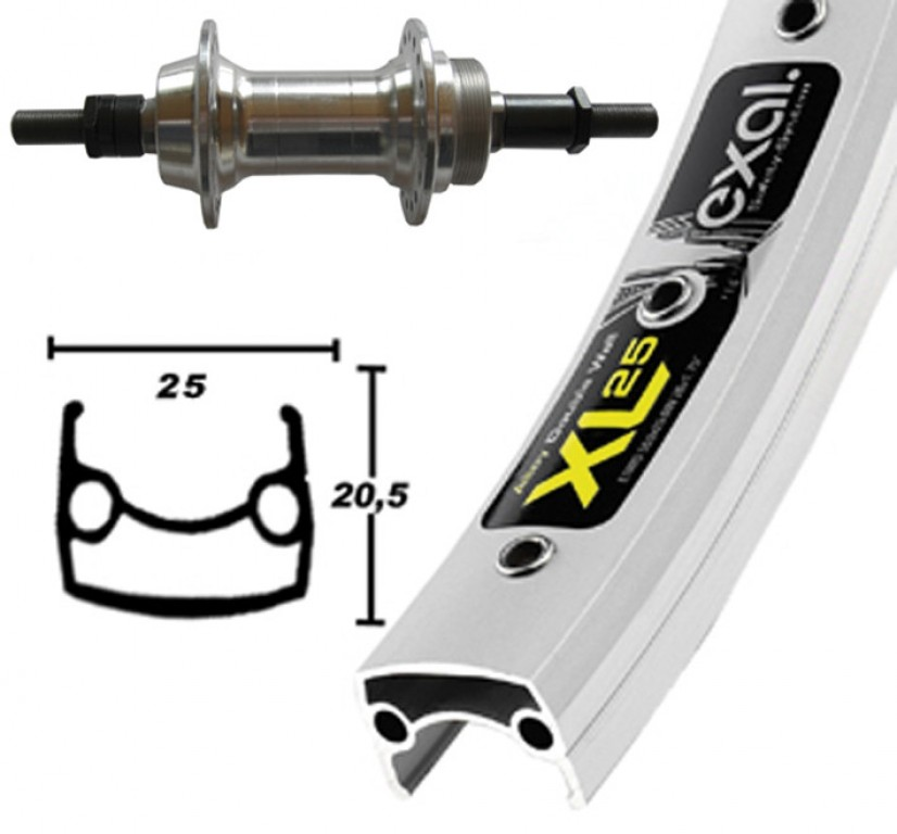 RP 26x1.9 36 fori Exal XL 25, con occhielli,raggi Niro, argento