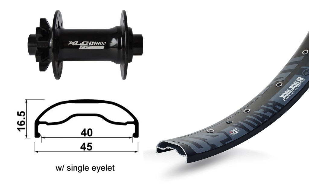 RA 27.5" XLC 6-fori nero TA 15 110mm Rodi Ready40 DISK , raggi Niro neri 32 L