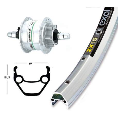 Ruota anteriore 28X1.75 dinamo DH3D30 36f ZX 19 argento, raggi inox, Disc 6 fori NT