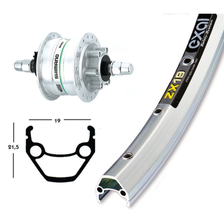 Ruota anteriore 28X1.75  dinamo DH3D30 36f ZX 19 argento, raggi inox, Disc 6 fori NT