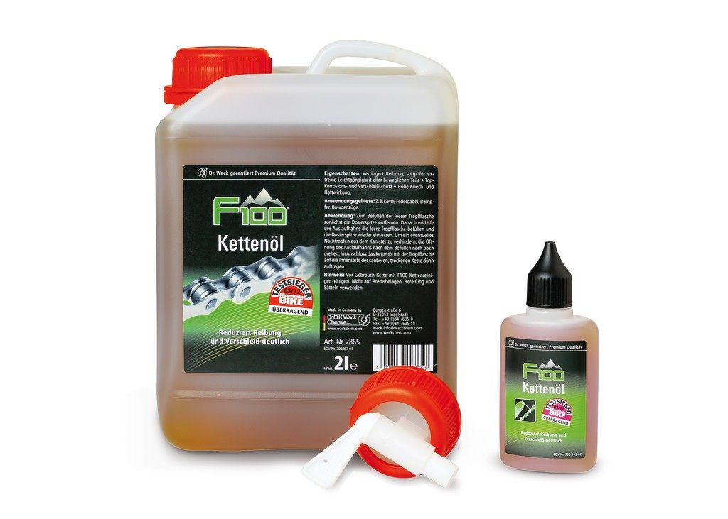 Olio per catene F100 tanica 2 litri con beccuccio+ bottiglietta 50ml