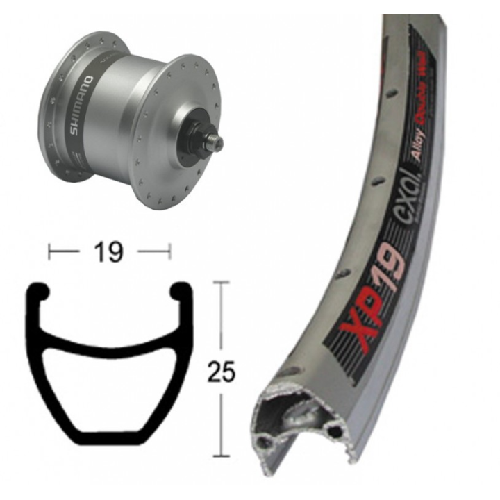 Ruota Ant. Dinamo nel Mozzo, 28x1.75 QR Exal XP19  arg/anod