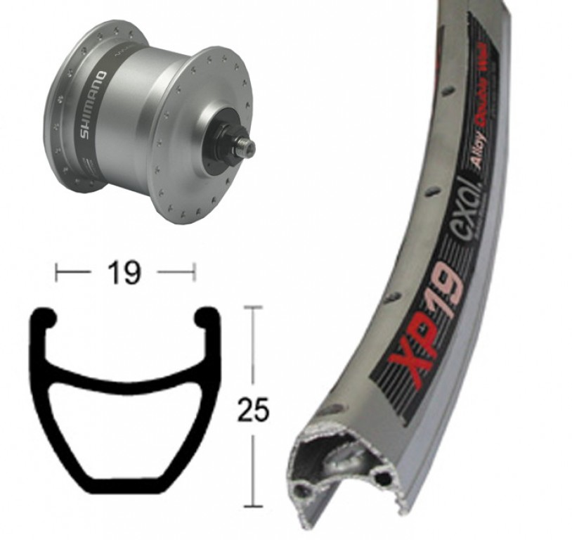 Ruota Ant. Dinamo nel Mozzo, 28x1.75 QR Exal XP19 arg/anod