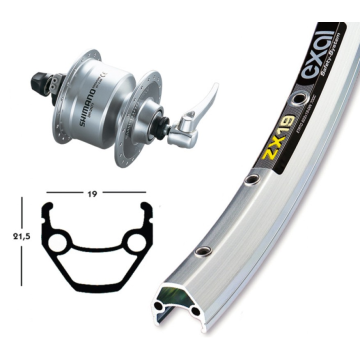 Ruota Ant. Dinamo nel Mozzo, 28x1.75 QR Exal ZX19  arg