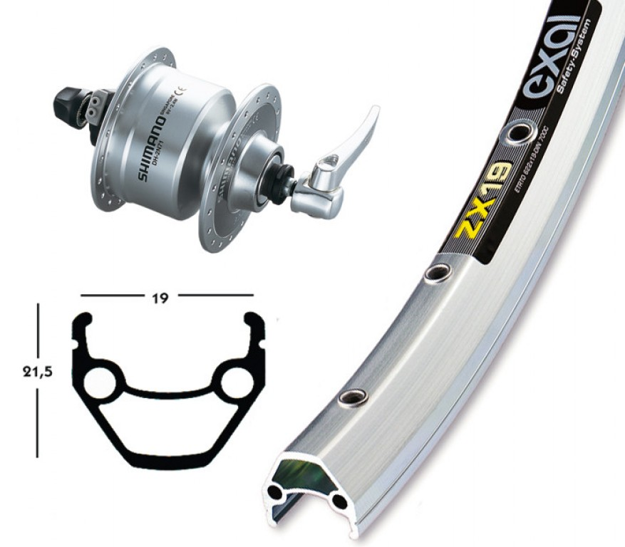 Ruota Ant. Dinamo nel Mozzo, 28x1.75 QR Exal ZX19 arg