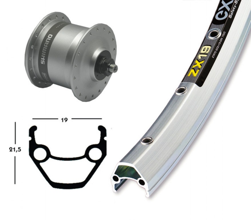 Ruota Ant. Dinamo nel Mozzo, 28x1.75 QR Exal ZX19 arg/brunito