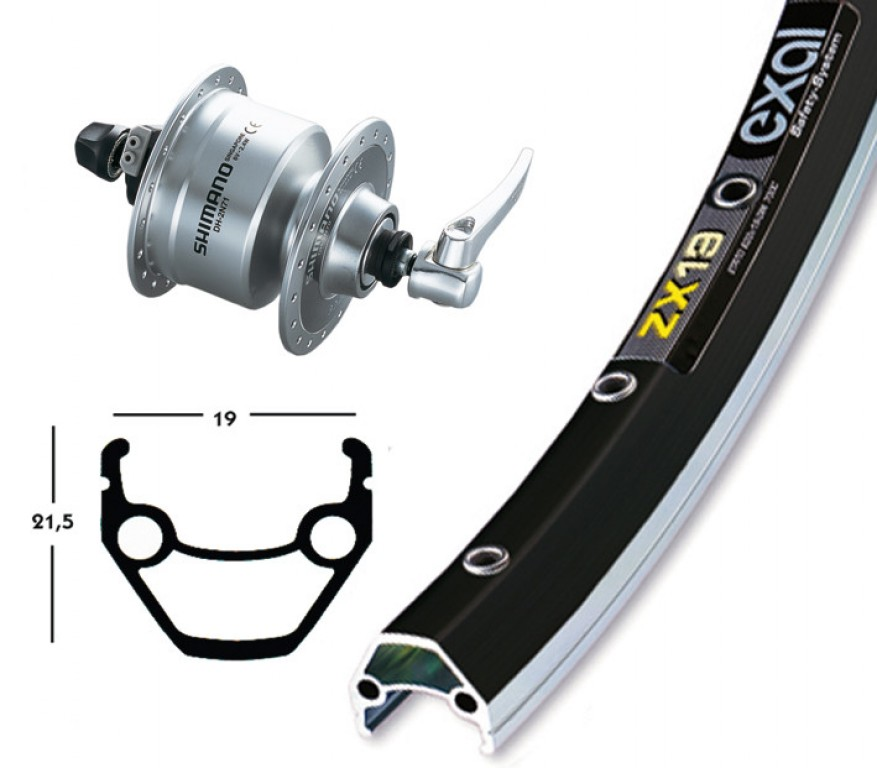 Ruota Ant. Dinamo nel Mozzo, 28x1.75 QR Exal ZX19 ne/arg