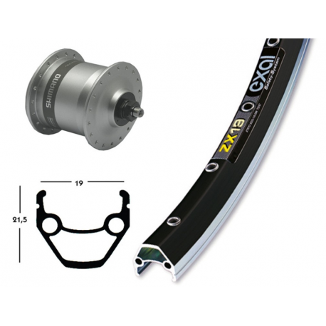 Ruota Ant. Dinamo nel Mozzo, 28x1.75 QR Exal ZX19 ne/arg