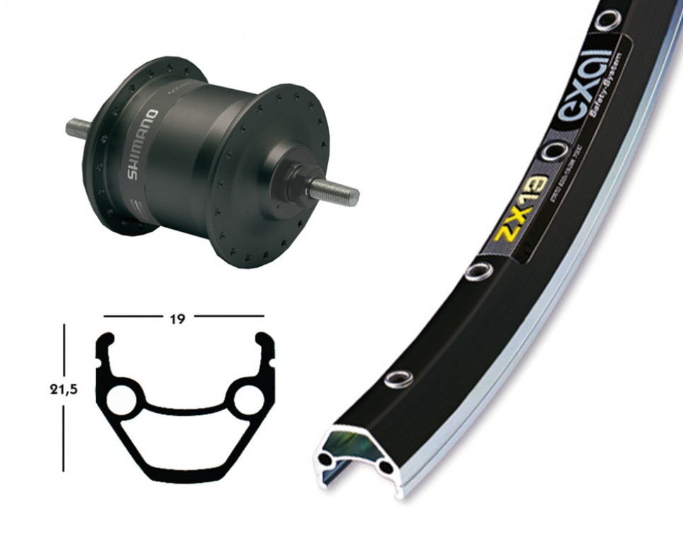 Ruota Ant. Dinamo nel Mozzo, 28x1.75 Exal ZX19 ne/arg