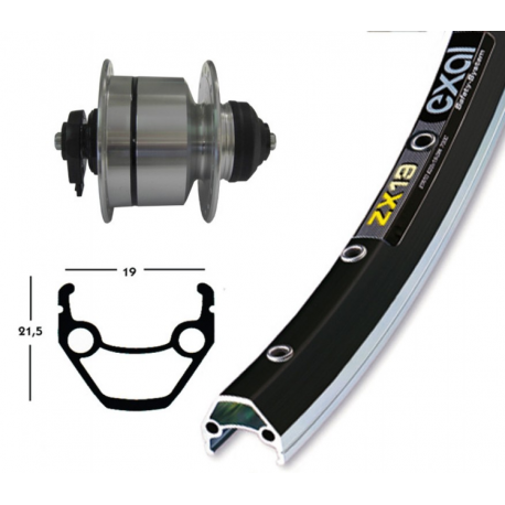 Ruota Ant. Dinamo nel Mozzo, 28x1.75 QR Exal ZX19 Disc CL ne/arg/inox