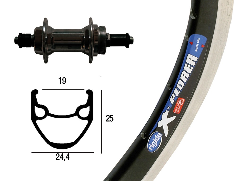 Ruota Posteriore 26x1.75 36F Mozzo Filetto - QR Rigida X-Plorer nero/arg 