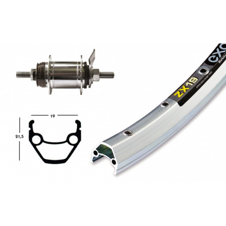 Ruota Posteriore 26x1.75 36F Shimano 1v - Contropedale - Exal ZX19 arg/inox 
