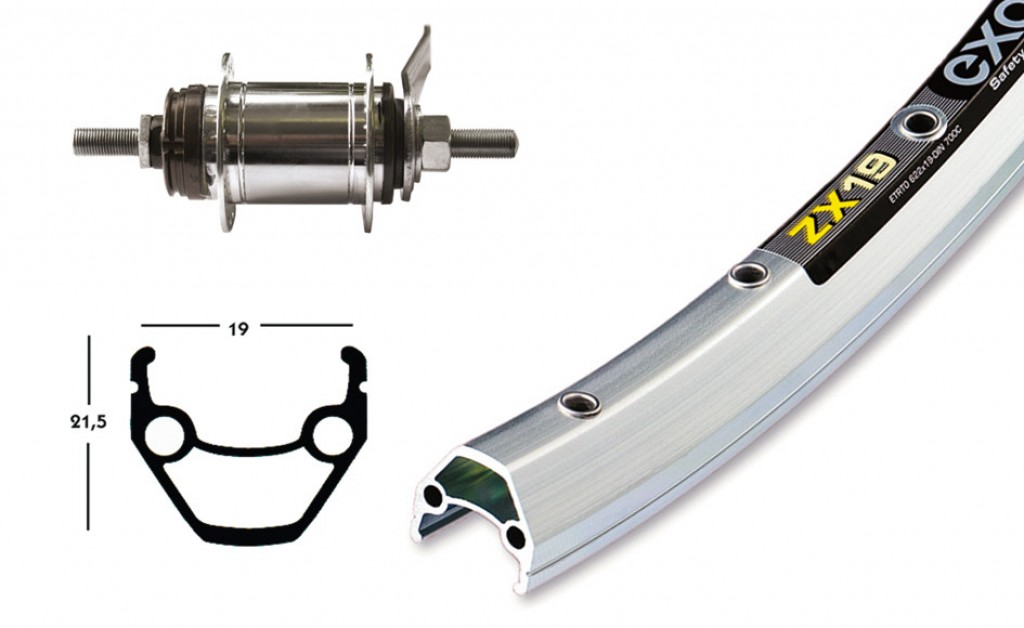 Ruota Posteriore 26x1.75 36F Shimano 1v - Contropedale - Exal ZX19 arg/inox 