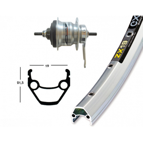 Ruota Posteriore 28x1.75 36F Cambio nel Mozzo Shimano 7v Exal ZX19 arg/niro